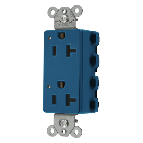 Hubbell SNAP2162BLL, SNAPConnect Extra Heavy Duty Receptacles, Specification Grade, Style Line Decorator, LED Indicator, 20A 125V, 5-20R, 2-Pole 3-Wire Grounding, Blue