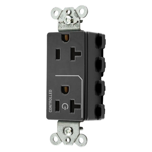Hubbell SNAP2162C1BK, SNAPConnect Permanently Marked Receptacles, Style Line Decorator, Duplex, One Controlled Face, Split Circuit Hot Tab, 20A 125V, 5-20R, 2-Pole 3-Wire Grounding, Black