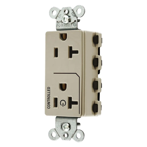 Hubbell SNAP2162C1I, SNAPConnect Permanently Marked Receptacles, Style Line Decorator, Duplex, One Controlled Face, Split Circuit Hot Tab, 20A 125V, 5-20R, 2-Pole 3-Wire Grounding, Ivory