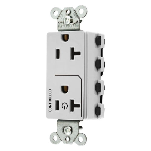 Hubbell SNAP2162C1W, SNAPConnect Permanently Marked Receptacles, Style Line Decorator, Duplex, One Controlled Face, Split Circuit Hot Tab, 20A 125V, 5-20R, 2-Pole 3-Wire Grounding, White