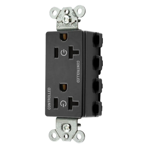 Hubbell SNAP2162C2BK, SNAPConnect Permanently Marked Receptacles, Style Line Decorator, Duplex, Two Controlled Faces, 20A 125V, 5-20R, 2-Pole 3-Wire Grounding, Black