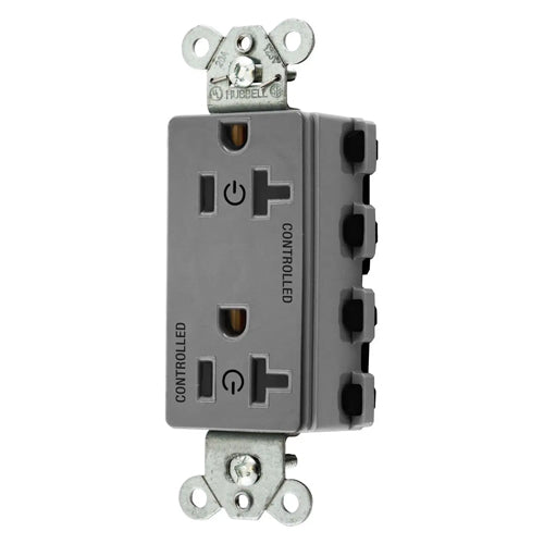 Hubbell SNAP2162C2GY, SNAPConnect Permanently Marked Receptacles, Style Line Decorator, Duplex, Two Controlled Faces, 20A 125V, 5-20R, 2-Pole 3-Wire Grounding, Gray