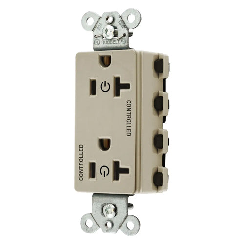 Hubbell SNAP2162C2I, SNAPConnect Permanently Marked Receptacles, Style Line Decorator, Duplex, Two Controlled Faces, 20A 125V, 5-20R, 2-Pole 3-Wire Grounding, Ivory