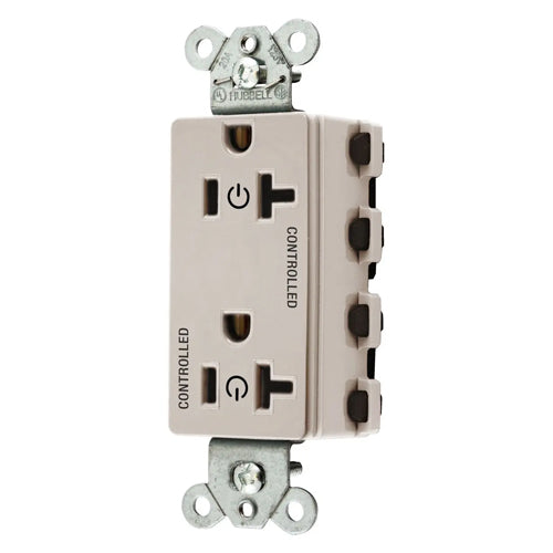 Hubbell SNAP2162C2LA, SNAPConnect Permanently Marked Receptacles, Style Line Decorator, Duplex, Two Controlled Faces, 20A 125V, 5-20R, 2-Pole 3-Wire Grounding, Light Almond