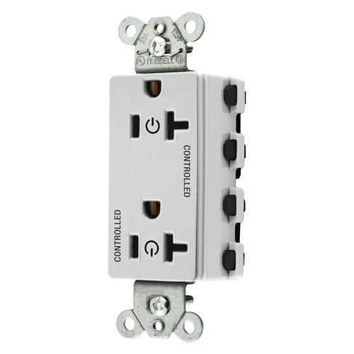 Hubbell SNAP2162C2W, SNAPConnect Permanently Marked Receptacles, Style Line Decorator, Duplex, Two Controlled Faces, 20A 125V, 5-20R, 2-Pole 3-Wire Grounding, White