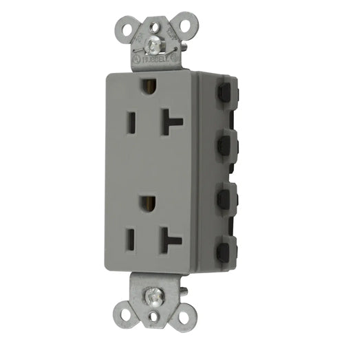 Hubbell SNAP2162GYA, SNAPConnect Extra Heavy Duty Receptacles, Specification Grade, Style Line Decorator, Nylon Face, 20A 125V, 5-20R, 2-Pole 3-Wire Grounding, Gray