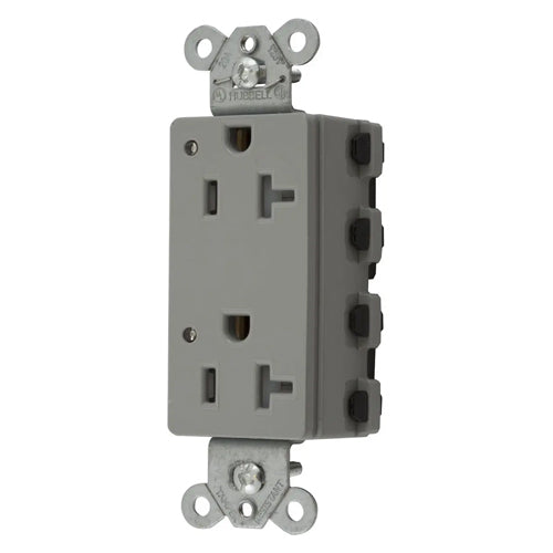 Hubbell SNAP2162GYLTRA, SNAPConnect Extra Heavy Duty Receptacles, Specification Grade, Style Line Decorator, Tamper Resistant, LED Indicator, 20A 125V, 5-20R, 2-Pole 3-Wire Grounding, Gray