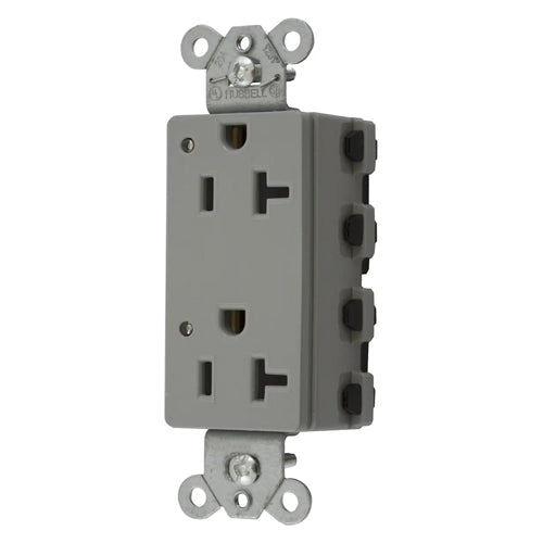 Hubbell SNAP2162GYL, SNAPConnect Extra Heavy Duty Receptacles, Specification Grade, Style Line Decorator, LED Indicator, 20A 125V, 5-20R, 2-Pole 3-Wire Grounding, Gray