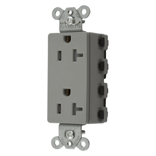 Hubbell SNAP2162GYTRA, SNAPConnect Extra Heavy Duty Receptacles, Specification Grade, Style Line Decorator, Tamper Resistant, 20A 125V, 5-20R, 2-Pole 3-Wire Grounding, Gray