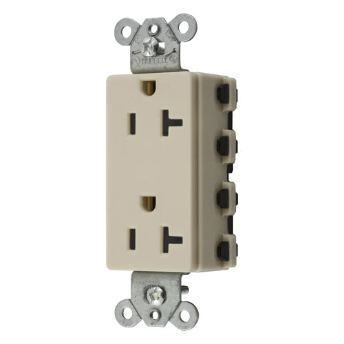 Hubbell SNAP2162IA, SNAPConnect Extra Heavy Duty Receptacles, Specification Grade, Style Line Decorator, Nylon Face, 20A 125V, 5-20R, 2-Pole 3-Wire Grounding, Ivory