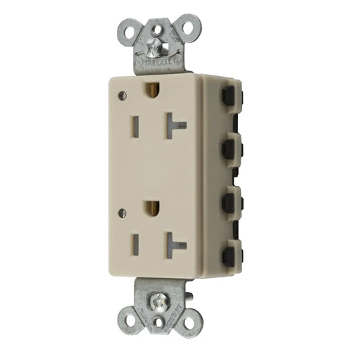 Hubbell SNAP2162ILTRA, SNAPConnect Extra Heavy Duty Receptacles, Specification Grade, Style Line Decorator, Tamper Resistant, LED Indicator, 20A 125V, 5-20R, 2-Pole 3-Wire Grounding, Ivory