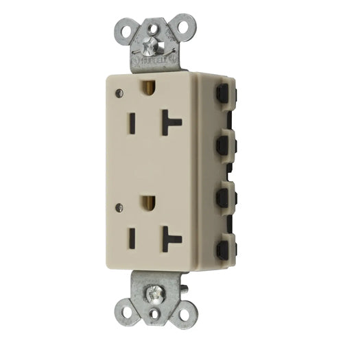 Hubbell SNAP2162IL, SNAPConnect Extra Heavy Duty Receptacles, Specification Grade, Style Line Decorator, LED Indicator, 20A 125V, 5-20R, 2-Pole 3-Wire Grounding, Ivory