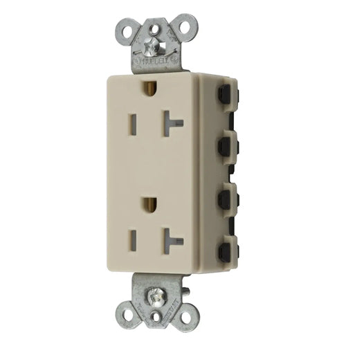 Hubbell SNAP2162ITRA, SNAPConnect Extra Heavy Duty Receptacles, Specification Grade, Style Line Decorator, Tamper Resistant, 20A 125V, 5-20R, 2-Pole 3-Wire Grounding, Ivory