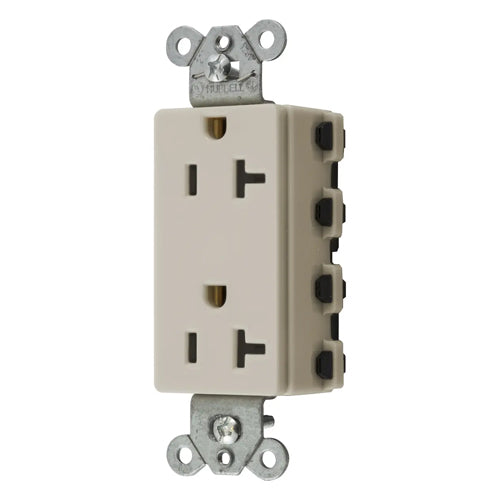 Hubbell SNAP2162LAA, SNAPConnect Extra Heavy Duty Receptacles, Specification Grade, Style Line Decorator, Nylon Face, 20A 125V, 5-20R, 2-Pole 3-Wire Grounding, Light Almond