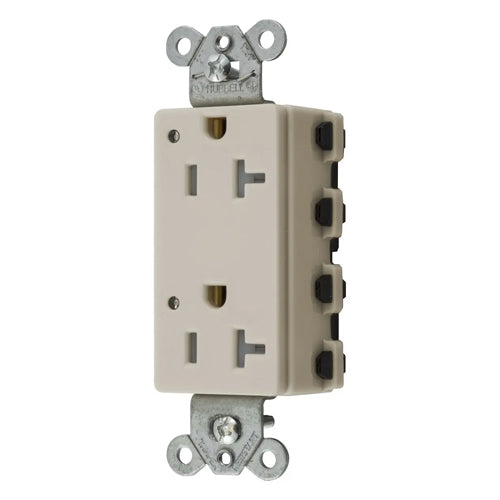 Hubbell SNAP2162LALTRA, SNAPConnect Extra Heavy Duty Receptacles, Specification Grade, Style Line Decorator, Tamper Resistant, LED Indicator, 20A 125V, 5-20R, 2-Pole 3-Wire Grounding, Light Almond