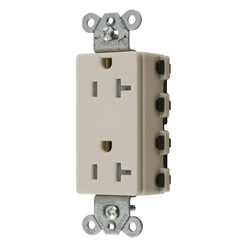 Hubbell SNAP2162LATRA, SNAPConnect Extra Heavy Duty Receptacles, Specification Grade, Style Line Decorator, Tamper Resistant, 20A 125V, 5-20R, 2-Pole 3-Wire Grounding, Light Almond