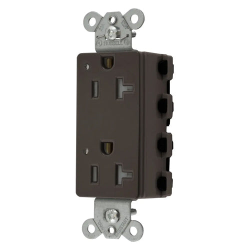 Hubbell SNAP2162LTRA, SNAPConnect Extra Heavy Duty Receptacles, Specification Grade, Style Line Decorator, Tamper Resistant, LED Indicator, 20A 125V, 5-20R, 2-Pole 3-Wire Grounding, Brown