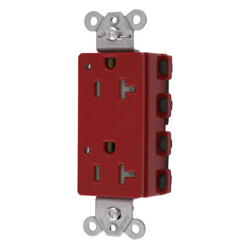 Hubbell SNAP2162RLTRA, SNAPConnect Extra Heavy Duty Receptacles, Specification Grade, Style Line Decorator, Tamper Resistant, LED Indicator, 20A 125V, 5-20R, 2-Pole 3-Wire Grounding, Red