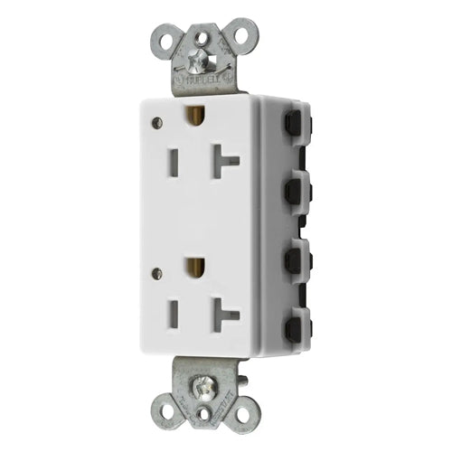 Hubbell SNAP2162WLTRA, SNAPConnect Extra Heavy Duty Receptacles, Specification Grade, Style Line Decorator, Tamper Resistant, LED Indicator, 20A 125V, 5-20R, 2-Pole 3-Wire Grounding, White