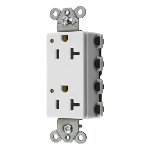 Hubbell SNAP2162WL, SNAPConnect Extra Heavy Duty Receptacles, Specification Grade, Style Line Decorator, LED Indicator, 20A 125V, 5-20R, 2-Pole 3-Wire Grounding, White