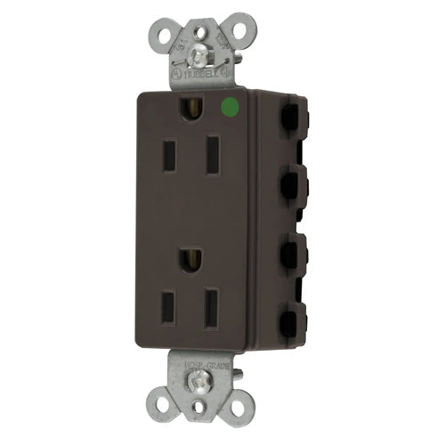 Hubbell SNAP2172A, SNAPConnect Extra Heavy Duty Receptacles, Style Line Decorator, Hospital Grade, Nylon Face, 15A 125V, 5-15R, 2-Pole 3-Wire Grounding, Brown