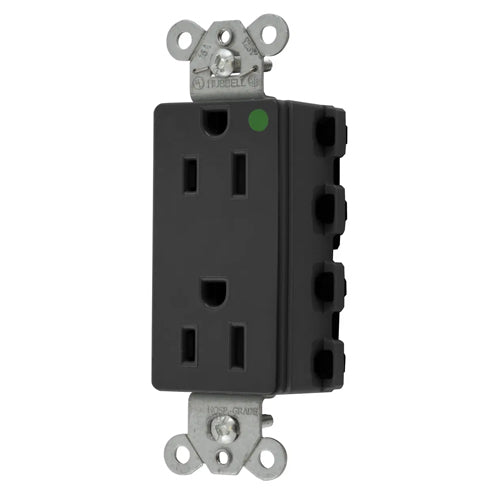 Hubbell SNAP2172BKA, SNAPConnect Extra Heavy Duty Receptacles, Style Line Decorator, Hospital Grade, Nylon Face, 15A 125V, 5-15R, 2-Pole 3-Wire Grounding, Black