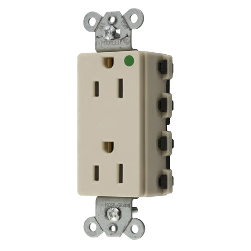 Hubbell SNAP2172IA, SNAPConnect Extra Heavy Duty Receptacles, Style Line Decorator, Hospital Grade, Nylon Face, 15A 125V, 5-15R, 2-Pole 3-Wire Grounding, Ivory