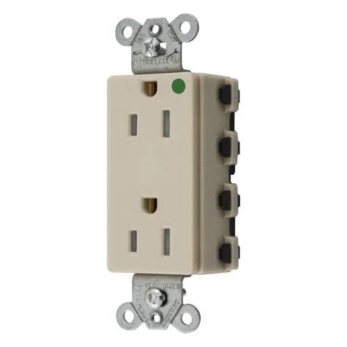 Hubbell SNAP2172ITRA, SNAPConnect Extra Heavy Duty Receptacles, Style Line Decorator, Hospital Grade, Tamper-Resistant, Nylon Face, 15A 125V, 5-15R, 2-Pole 3-Wire Grounding, Ivory