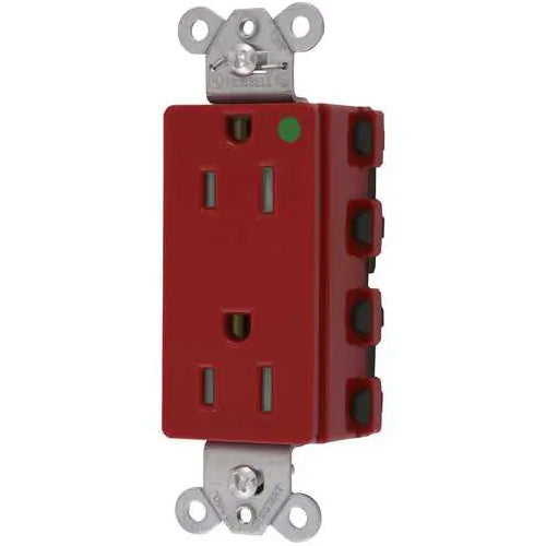 Hubbell SNAP2182RTRA, SNAPConnect Extra Heavy Duty Receptacles, Style Line Decorator, Hospital Grade, Tamper-Resistant, Nylon Face, 20A 125V, 5-20R, 2-Pole 3-Wire Grounding, Red