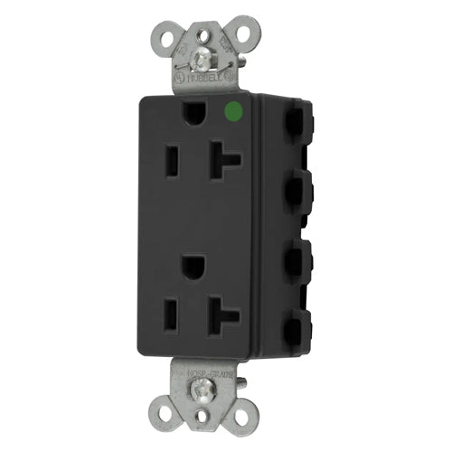 Hubbell SNAP2182BKA, SNAPConnect Extra Heavy Duty Receptacles, Style Line Decorator, Hospital Grade, Nylon Face, 20A 125V, 5-20R, 2-Pole 3-Wire Grounding, Black