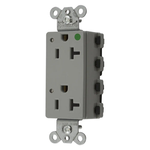 Hubbell SNAP2182GYL, SNAPConnect Extra Heavy Duty Receptacles, Style Line Decorator, Hospital Grade, LED Indicator, Nylon Face, 20A 125V, 5-20R, 2-Pole 3-Wire Grounding, Gray