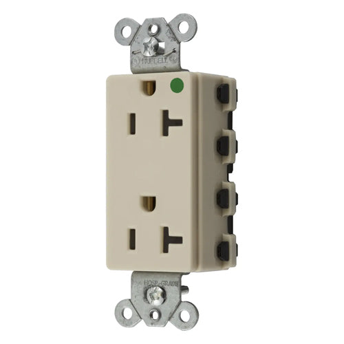 Hubbell SNAP2182IA, SNAPConnect Extra Heavy Duty Receptacles, Style Line Decorator, Hospital Grade, Nylon Face, 20A 125V, 5-20R, 2-Pole 3-Wire Grounding, Ivory