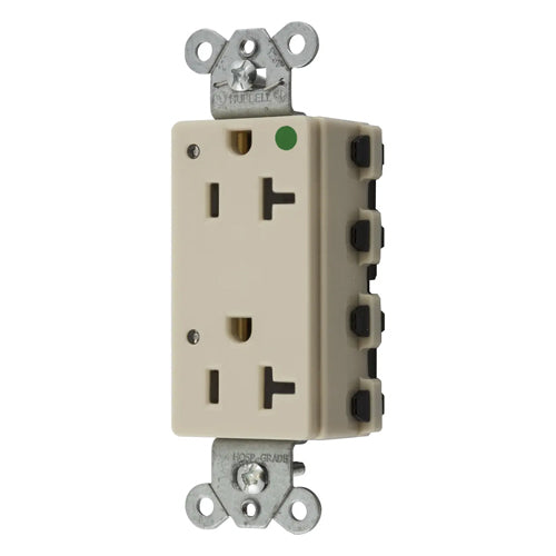 Hubbell SNAP2182IL, SNAPConnect Extra Heavy Duty Receptacles, Style Line Decorator, Hospital Grade, LED Indicator, Nylon Face, 20A 125V, 5-20R, 2-Pole 3-Wire Grounding, Ivory