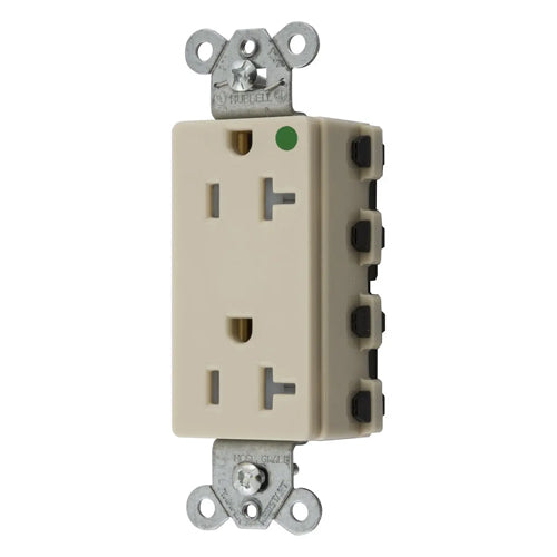 Hubbell SNAP2182ITRA, SNAPConnect Extra Heavy Duty Receptacles, Style Line Decorator, Hospital Grade, Tamper-Resistant, Nylon Face, 20A 125V, 5-20R, 2-Pole 3-Wire Grounding, Ivory