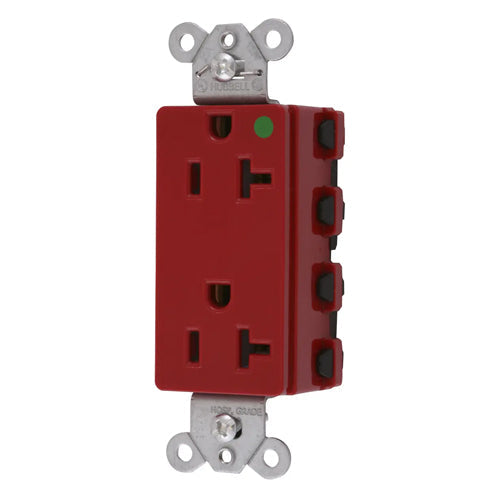 Hubbell SNAP2182RA, SNAPConnect Extra Heavy Duty Receptacles, Style Line Decorator, Hospital Grade, Nylon Face, 20A 125V, 5-20R, 2-Pole 3-Wire Grounding, Red