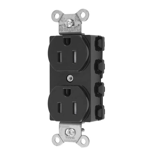 Hubbell SNAP5262BKTRA, SNAPConnect Extra Heavy Duty Receptacles, Specification Grade, Duplex, Tamper Resistant, Smooth Nylon Face, 15A 125V, 5-15R, 2-Pole 3-Wire Grounding, Black