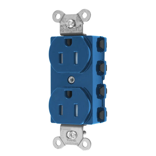 Hubbell SNAP5262BLTRA, SNAPConnect Extra Heavy Duty Receptacles, Specification Grade, Duplex, Tamper Resistant, Smooth Nylon Face, 15A 125V, 5-15R, 2-Pole 3-Wire Grounding, Blue