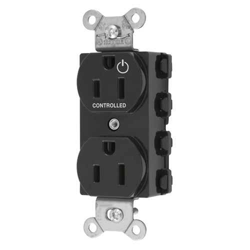 Hubbell SNAP5262C1BK, SNAPConnect Permanently Marked Receptacles, Duplex, One Controlled Face, Split Circuit Hot Tab, 15A 125V, 5-15R, 2-Pole 3-Wire Grounding, Black