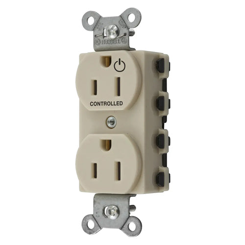 Hubbell SNAP5262C1I, SNAPConnect Permanently Marked Receptacles, Duplex, One Controlled Face, Split Circuit Hot Tab 15A 125V, 5-15R, 2-Pole 3-Wire Grounding, Ivory