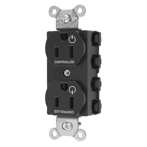 Hubbell SNAP5262C2BK, SNAPConnect Permanently Marked Receptacles, Duplex, Two Controlled Faces, 15A 125V, 5-15R, 2-Pole 3-Wire Grounding, Black