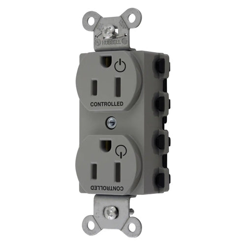 Hubbell SNAP5262C2GY, SNAPConnect Permanently Marked Receptacles, Duplex, Two Controlled Faces, 15A 125V, 5-15R, 2-Pole 3-Wire Grounding, Gray