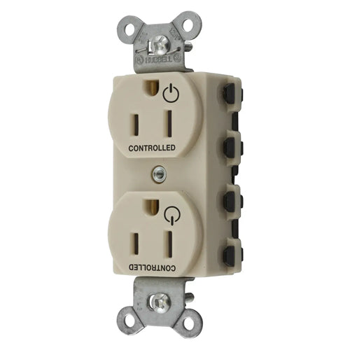 Hubbell SNAP5262C2I, SNAPConnect Permanently Marked Receptacles, Duplex, Two Controlled Faces, 15A 125V, 5-15R, 2-Pole 3-Wire Grounding, Ivory