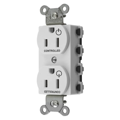 Hubbell SNAP5262C2W, SNAPConnect Permanently Marked Receptacles, Duplex, Two Controlled Faces, 15A 125V, 5-15R, 2-Pole 3-Wire Grounding, White