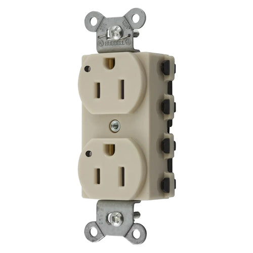 Hubbell SNAP5262IL, SNAPConnect Extra Heavy Duty Receptacles, Specification Grade, Duplex, LED Indicator, Smooth Nylon Face, 15A 125V, 5-15R, 2-Pole 3-Wire Grounding, Ivory