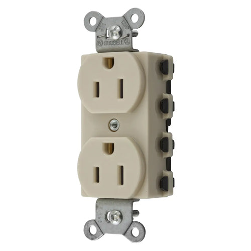 Hubbell SNAP5262INA, SNAPConnect Extra Heavy Duty Receptacles, Specification Grade, Duplex, Smooth, Nylon Face, 15A 125V, 5-15R, 2-Pole 3-Wire Grounding, Ivory