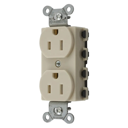 Hubbell SNAP5262ITRA, SNAPConnect Extra Heavy Duty Receptacles, Specification Grade, Duplex, Tamper Resistant, Smooth Nylon Face, 15A 125V, 5-15R, 2-Pole 3-Wire Grounding, Ivory