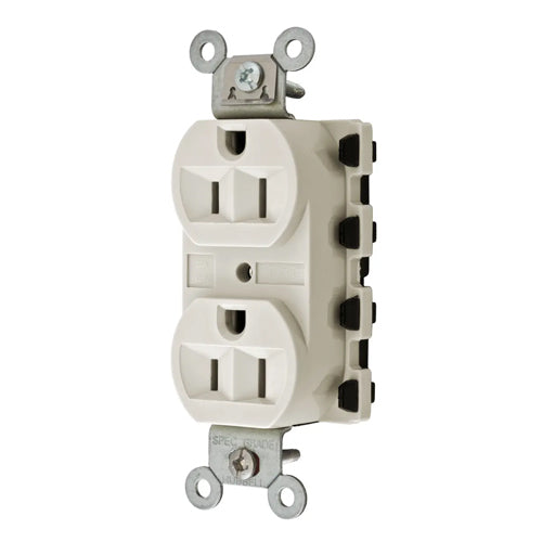 Hubbell SNAP5262LAA, SNAPConnect Extra Heavy Duty Receptacles, Specification Grade, Duplex, Finder Groove, Nylon Face, 15A 125V, 5-15R, 2-Pole 3-Wire Grounding, Light Almond