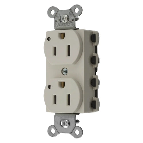 Hubbell SNAP5262LAL, SNAPConnect Extra Heavy Duty Receptacles, Specification Grade, Duplex, LED Indicator, Smooth Nylon Face, 15A 125V, 5-15R, 2-Pole 3-Wire Grounding, Light Almond