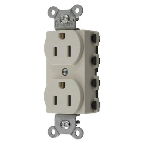 Hubbell SNAP5262LANA, SNAPConnect Extra Heavy Duty Receptacles, Specification Grade, Duplex, Smooth, Nylon Face, 15A 125V, 5-15R, 2-Pole 3-Wire Grounding, Light Almond