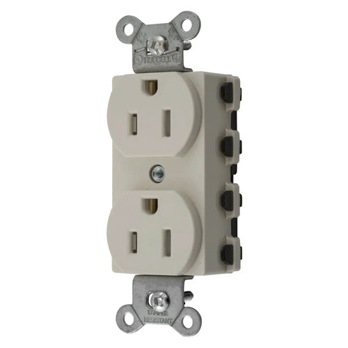 Hubbell SNAP5262LATRA, SNAPConnect Extra Heavy Duty Receptacles, Specification Grade, Duplex, Tamper Resistant, Smooth Nylon Face, 15A 125V, 5-15R, 2-Pole 3-Wire Grounding, Light Almond